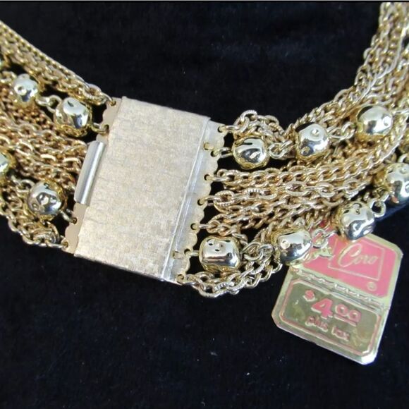 Coro Vtg Gold Tone Beaded Link Multi Strand Necklace 17" New Old Stock NOS NWT - Picture 8 of 10